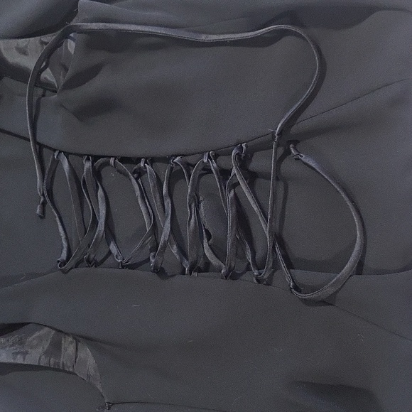 Vtg 80s ANN TAYLOR Black Square Neckine Lace-Up Back 20" Slit Long Maxi Gown - Picture 12 of 14